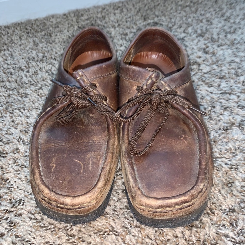 Clark’s dark brown leather wallabees